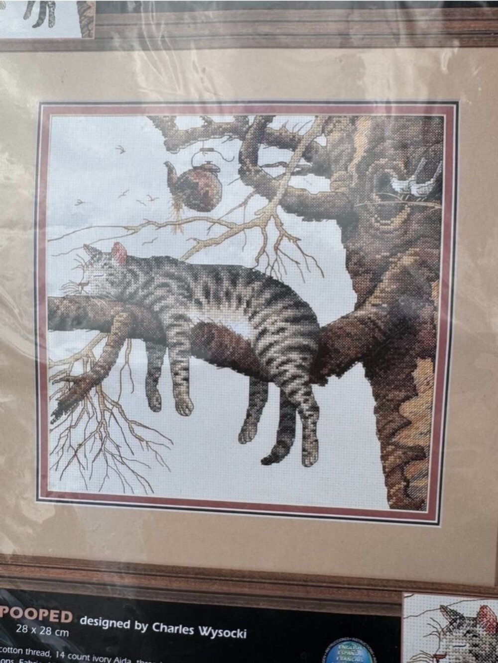 NIP Too Pooped Cross-Stitch Kit Charles Wysocki 11"x11" 14 Count Ivory Aida Fabr